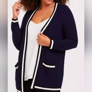 Torrid bue & White open front long cardigan sweater plus size 5/28 NEW W TAGS
